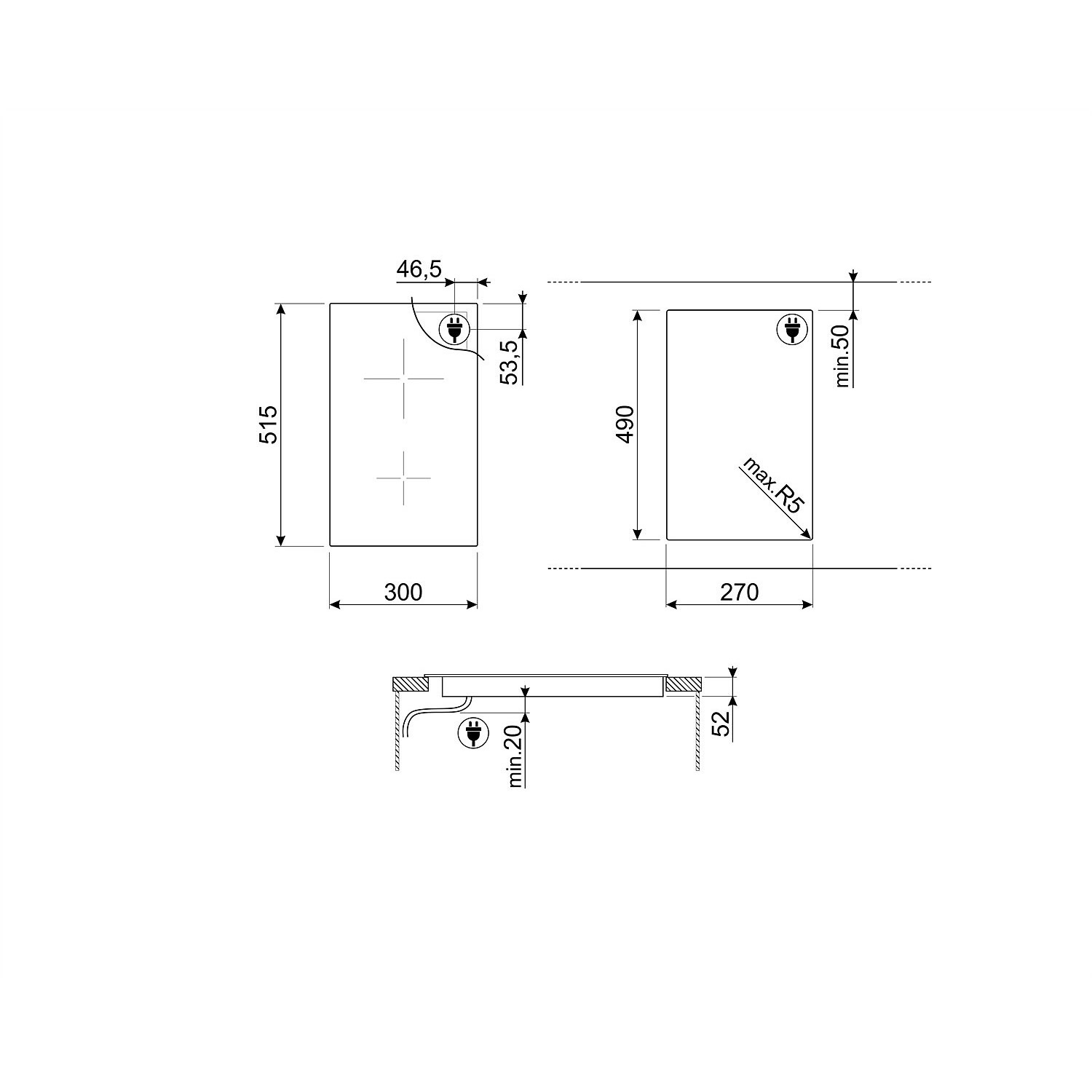 ANAFE SMEG INDUCCIÓN 30 CM 2 ZONAS  SI5322B