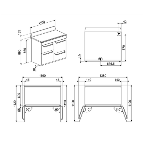COCINA SMEG MIXTA 110 CM ACERO TR4110X-1AR
