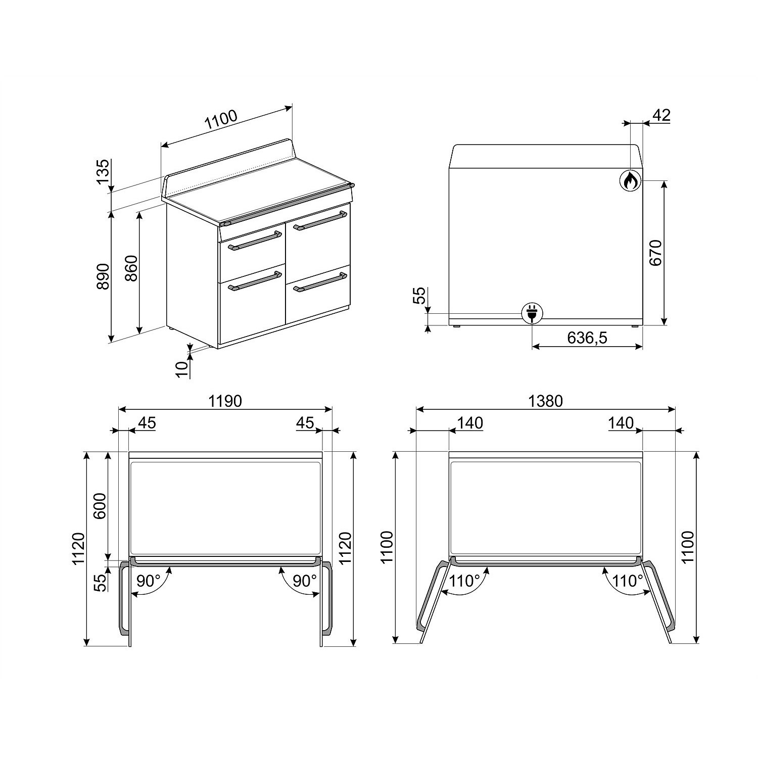 COCINA SMEG MIXTA 110 CM ROSA  TR4110RO