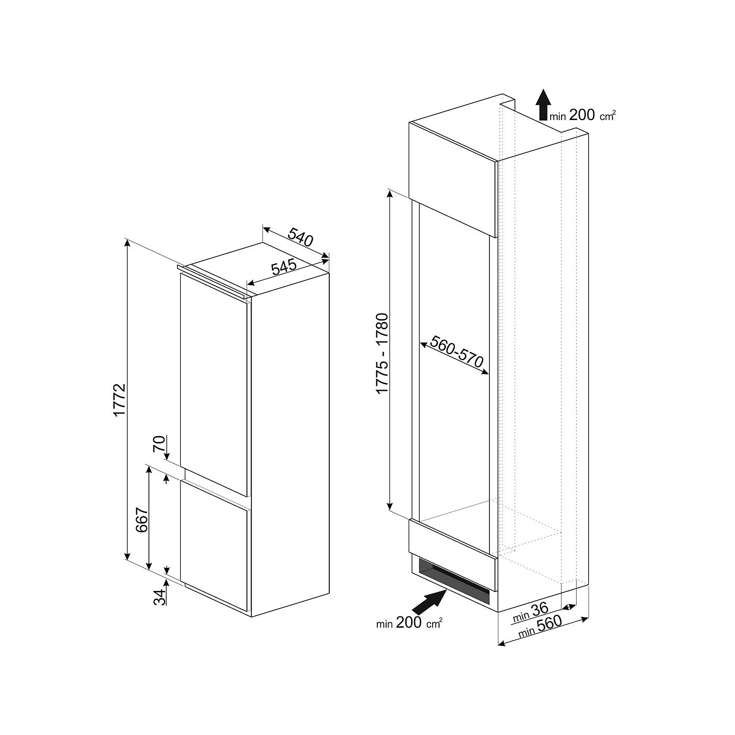 HELADERA C/ FREEZER SMEG PANELABLE CI170NFAR